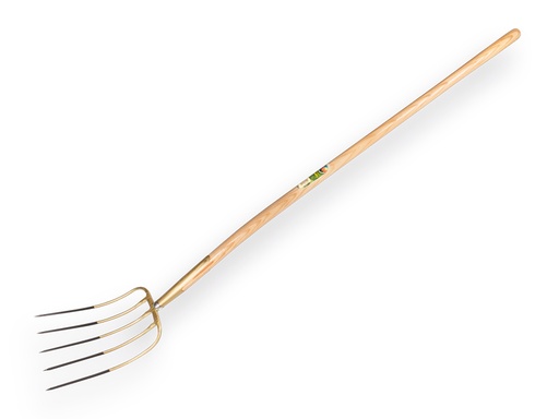 [915250] OFFNER Dunggabel 5 Zinken Gold lackiert, mit Esche Langstiel 130 cm 