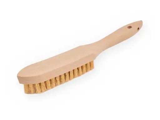 [1308184] Hand brush 5 rows, hardened brass-plated steel wire, with wooden handle